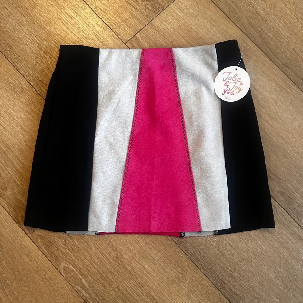 Jolie & Joy Girls Colorblock Faux Suede Mini Skirt Pink Grey Black L 14